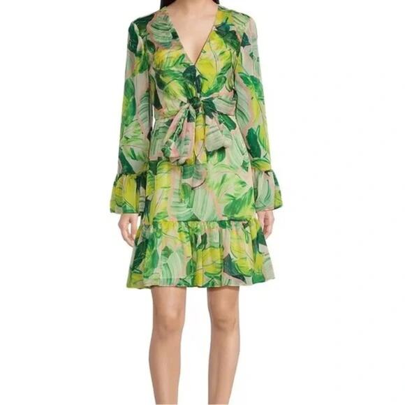 NWT Alex Marie Green Leaf Print Long Sleeve Dress sz 8 - Picture 1 of 5